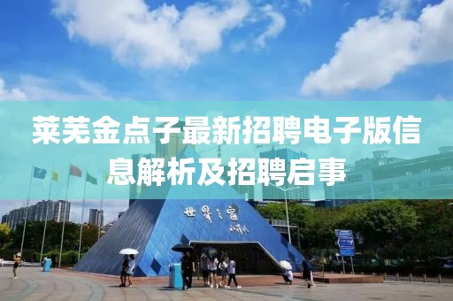 莱芜金点子最新招聘电子版信息解析及招聘启事